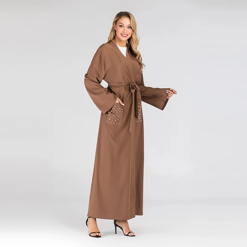 Жемчужное открытое кимоно Abaya Дубай турецкий мусульманский молитвенный хиджаб