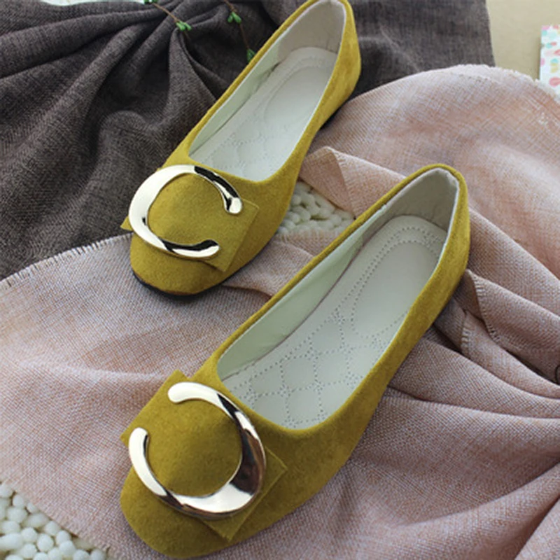 2021 spring and summer new women's shoes new casual metal buckle square head shallow mouth flat women's single shoes large size
