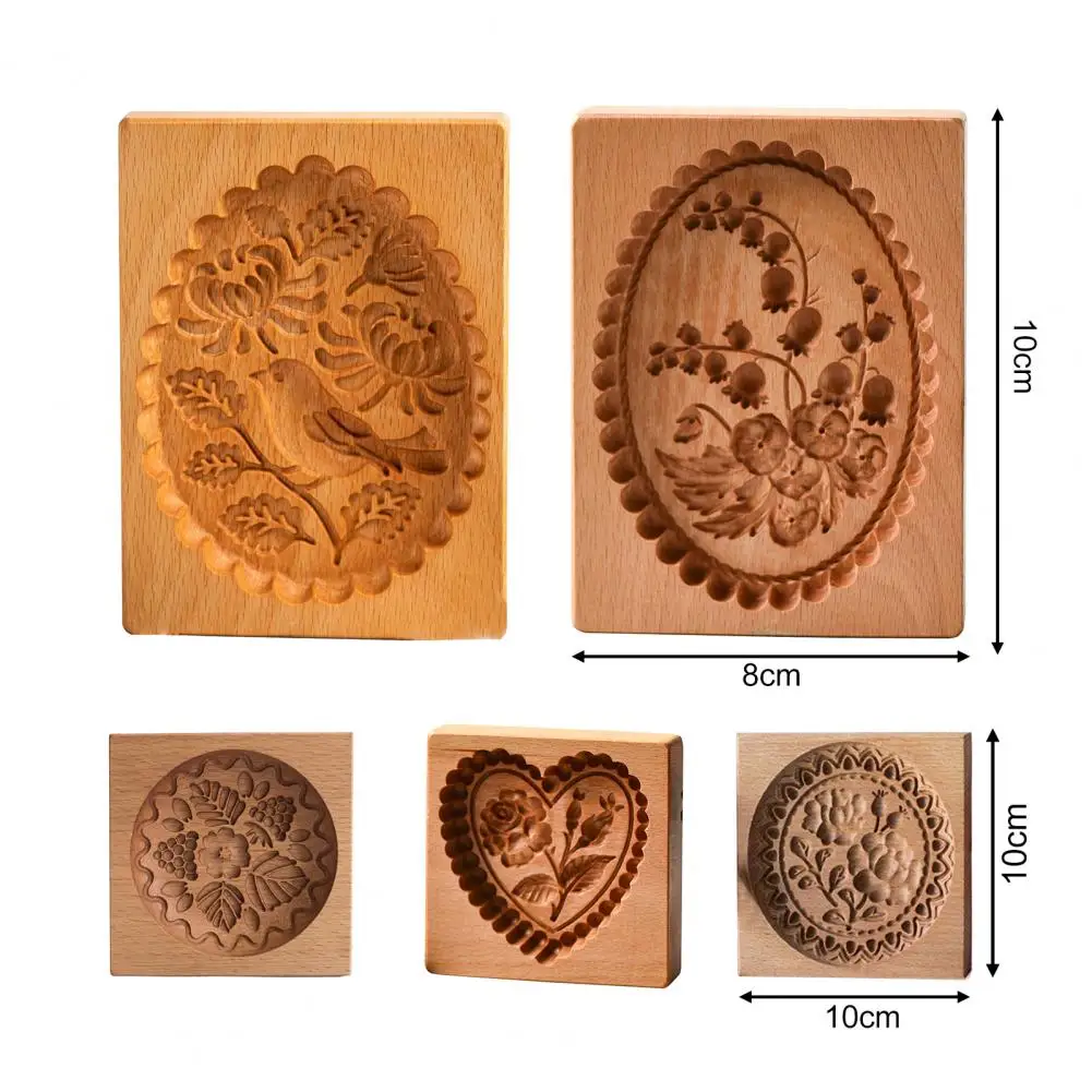 

Exquisite Baking Mold Easy Use Wood Heat-resistant Print Pattern Moon Cake Mould Wooden gingerbread cookie mold