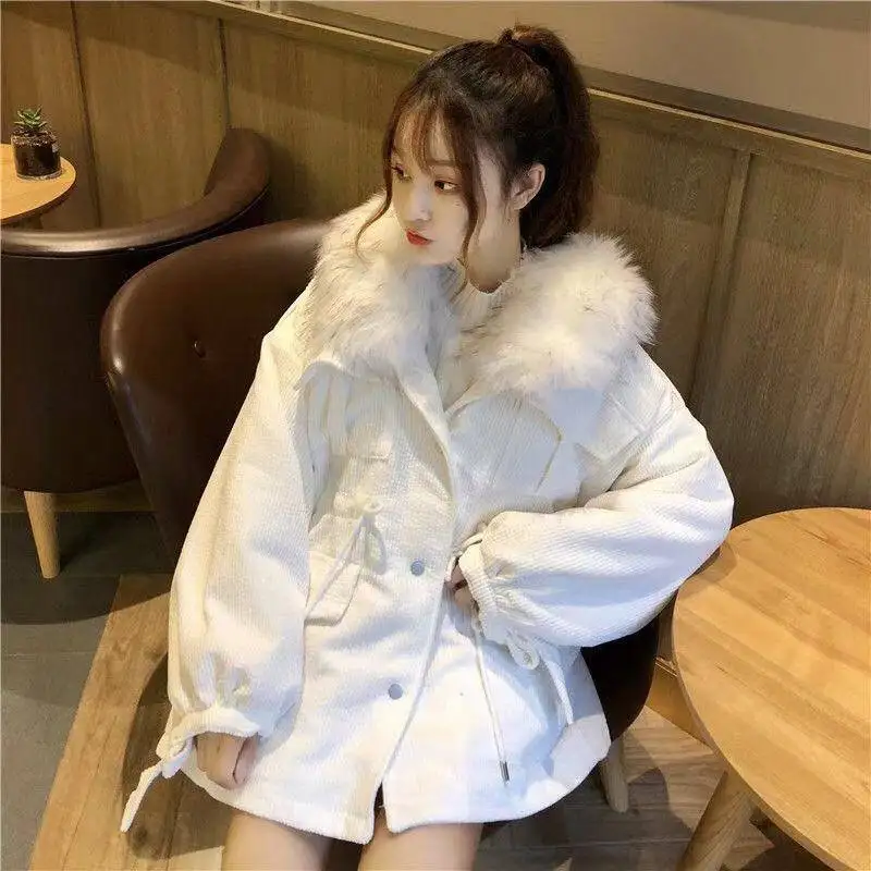 

HStar Women Winter Faux fur Warm Corduroy Coat Vintage Loose Female Thickened Lamb Parkas Lady Street Pockets Jacket Outwears