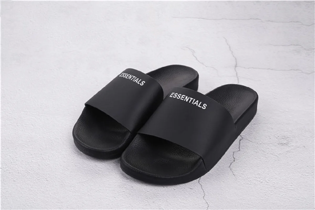 

High quality fashion high street brand fog essentials summer beach men's slippers Pu hip hop men's and women's indoor slippers