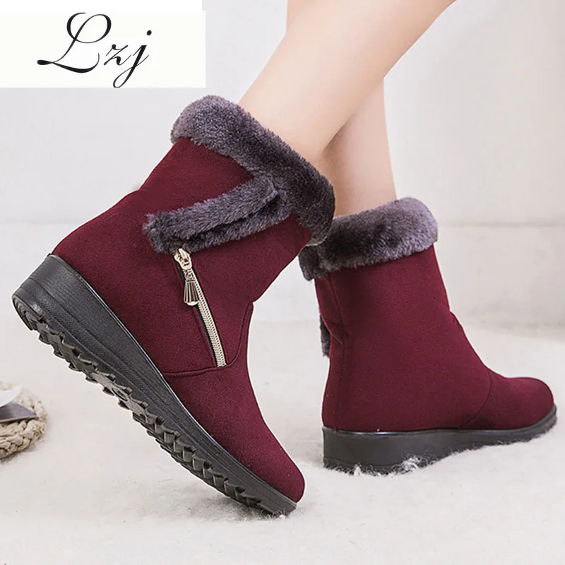 2019 зимняя женская обувь Теплые плюшевые зимние сапоги ботильоны модная на молнии