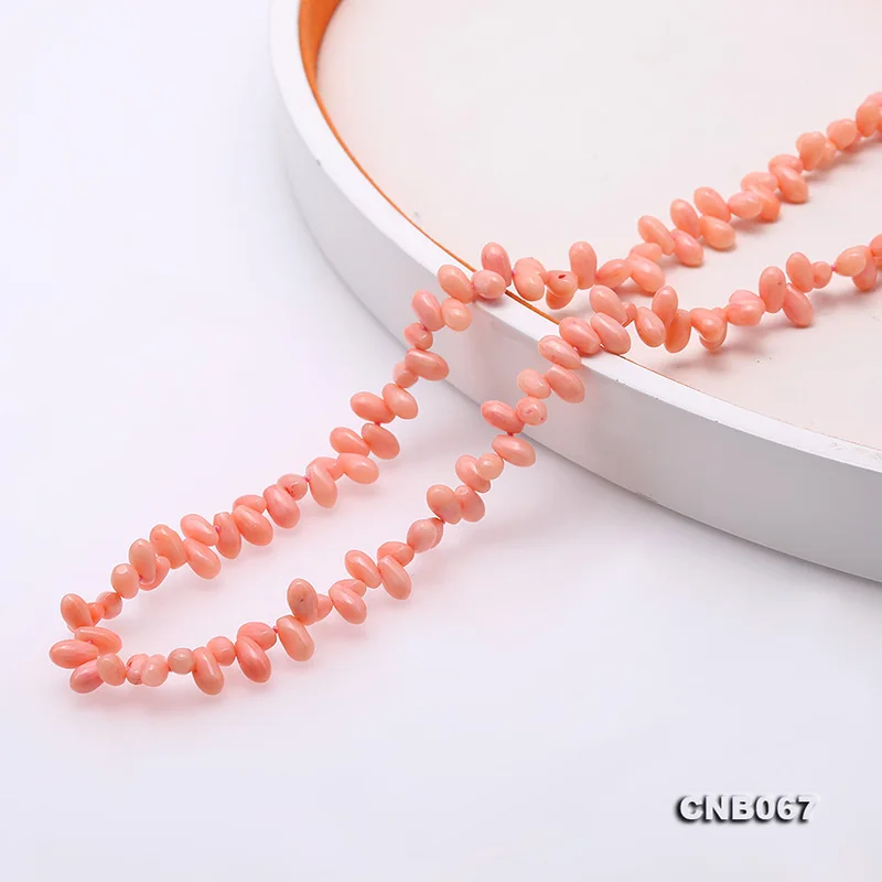 

JYX NEW Pecial Y style Coral necklace Pink long 4*8mm irregular beads silver color brooch 34" charming chains