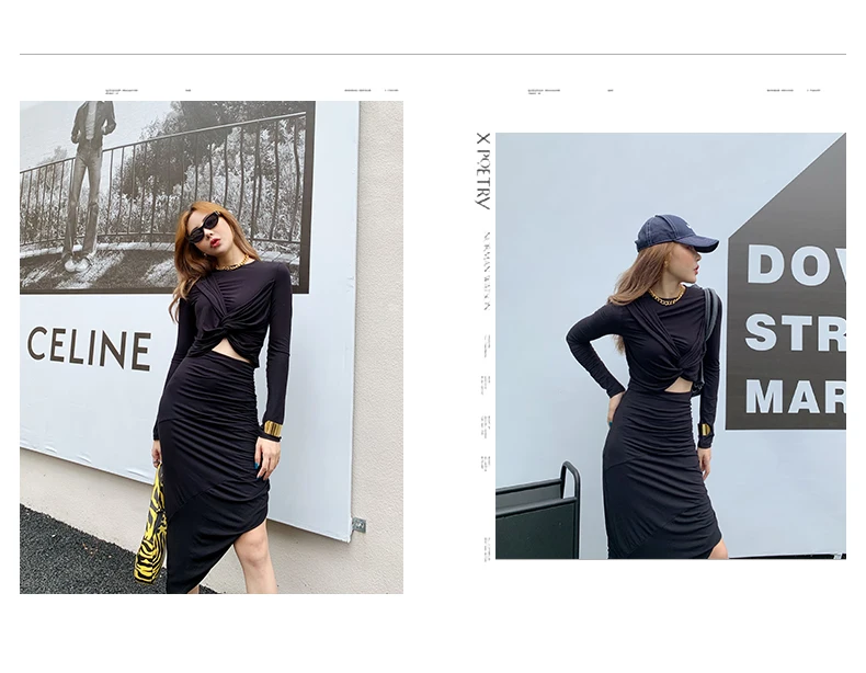 

personality design irregular skirt sexy top two piece suit autumn 2020 new woman