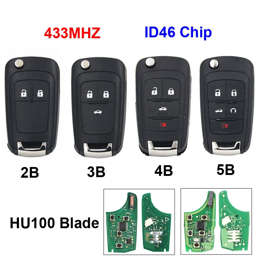 

2/3/4/5 Button Folding Flip Remote Key Car Remote Key Chip For Chevrolet 433MHz ID46 Aveo Cruze Orlando Malibu HU100 Uncut Blade