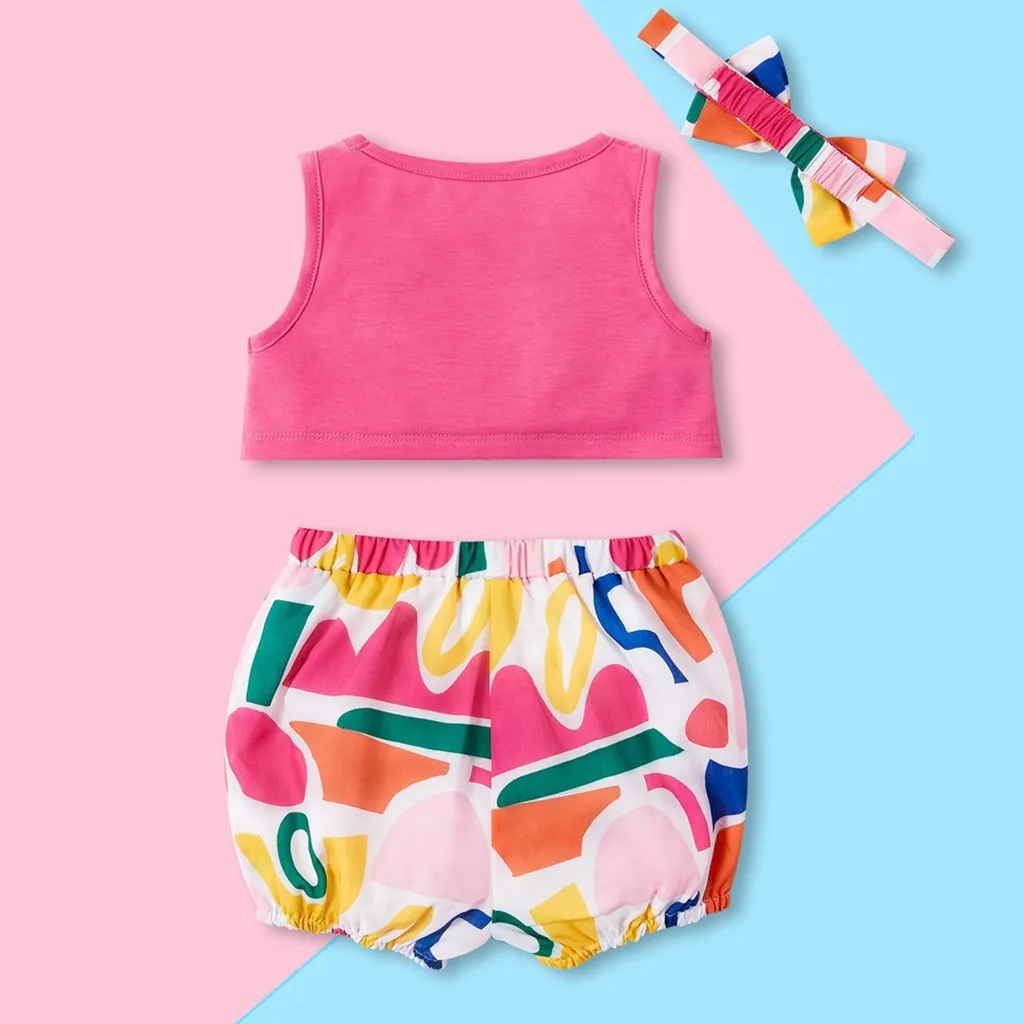 2019 г. Летний комплект одежды для маленьких девочек Модный жилет без рукавов с