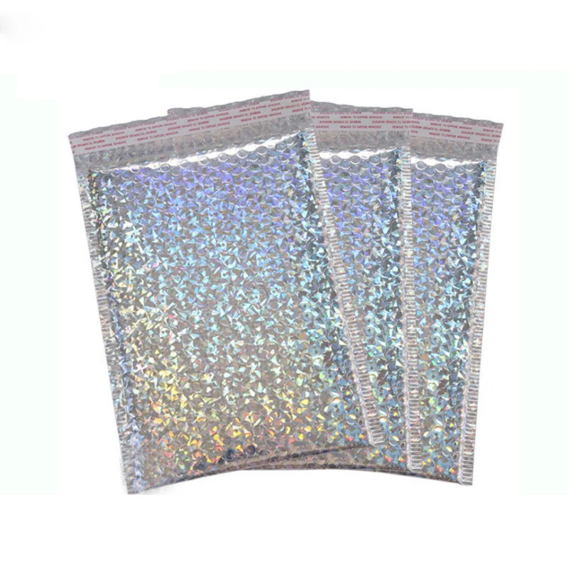 

10Pcs Holographic Metallic Bubble Mailer Gift Packaging Glamour Colorful Silver Shades Foil Cushion Padded Shipping Envelopes