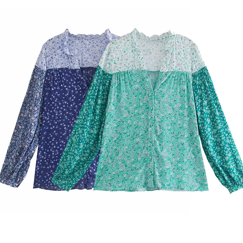 

Рубашки женские Nlzgmsj Za, 2021, с цветочным принтом, повседневные, элегантные, в стиле пэчворк, свободные, с длинным рукавом, Топ для женщин, 202107