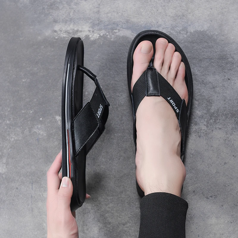 Шлепанцы мужские из натуральной кожи повседневные пляжные сандалии