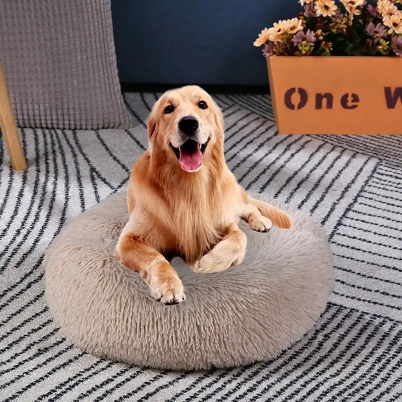Складная круглая кровать для собаки моющаяся длинная плюшевая собачья Конура