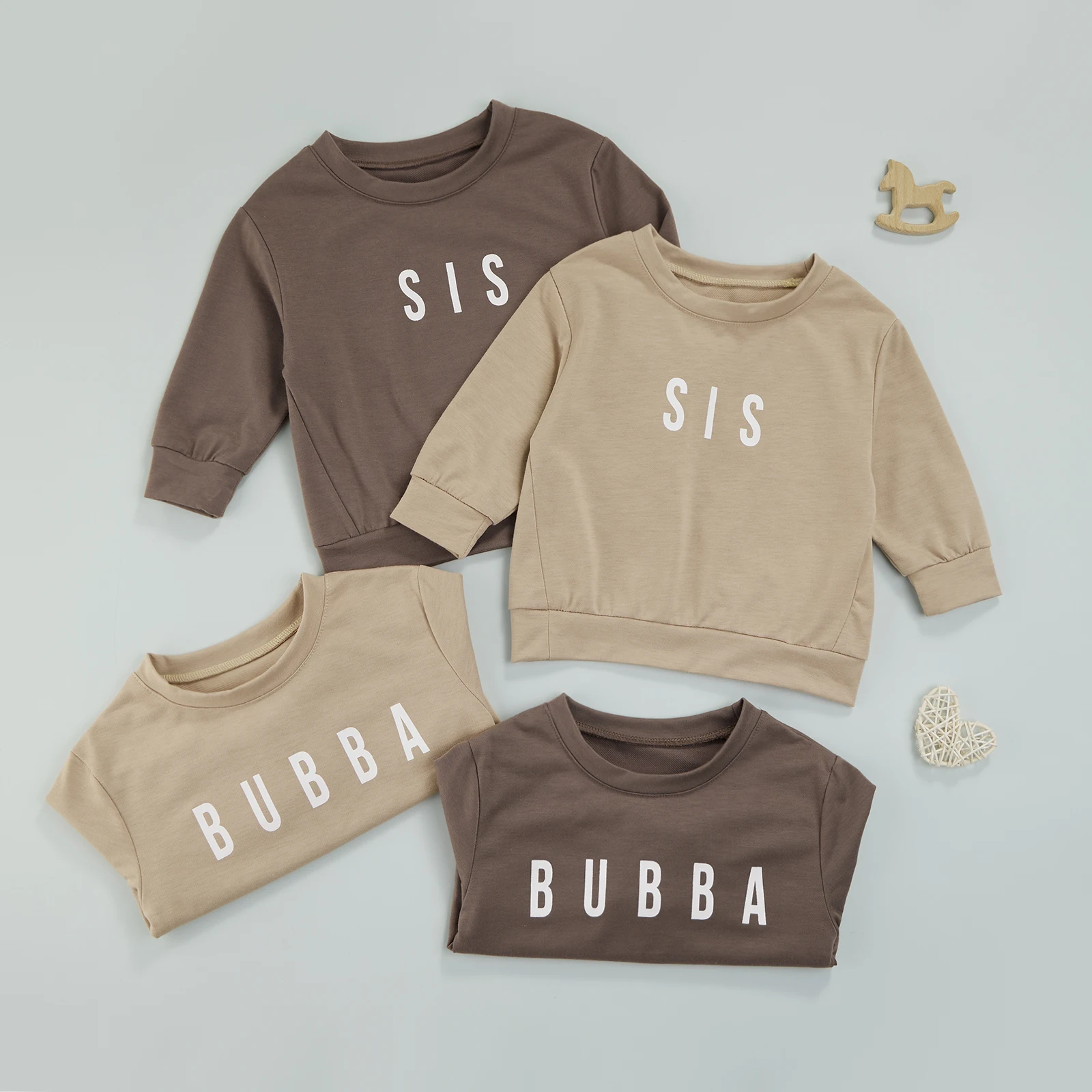

1-6 Years Children Casual Round Collar Pullover, Family Matching Long Sleeve Letters Printed Pattern Sweatshirt Sister Brother