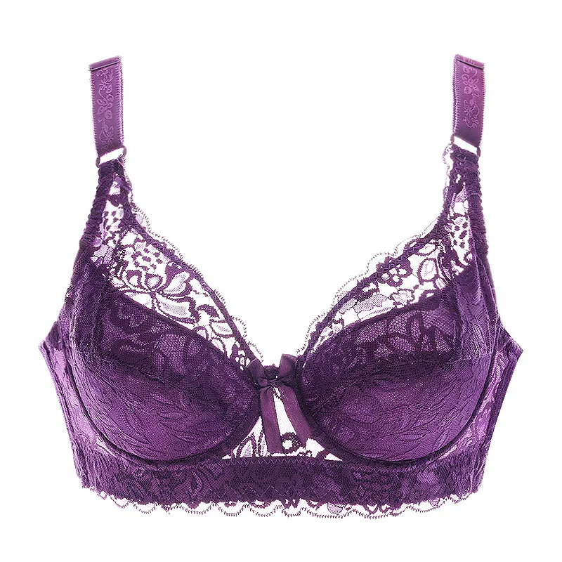 purple wirelss Xianqifen 40 90 46 нижнее белье Плюс большой размер на косточках Топ bh bralette кружевной сексуальный женский бюстгальтер нижнее белье Глубокий V бюстгальтер C D чашка - Цвет: purple wirelss