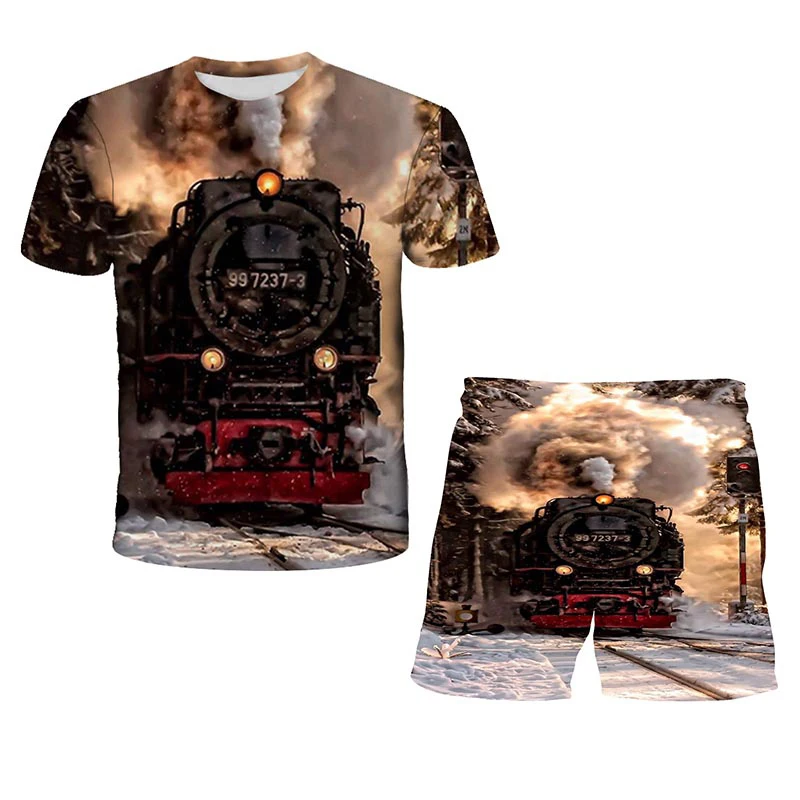 

Children's Travel Clothing 3D Train Pattern Girl's Clothes Summer T-shirt Boy Set Teen Clothes Girl Set Baby Set Newborn Clothes