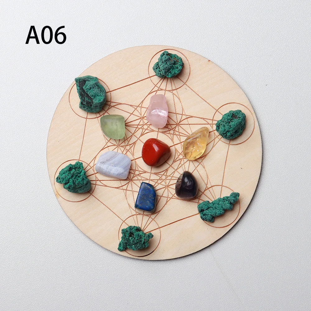 

Natural Crystal Mixed seven Chakra Healing Stone + Seven Star Array Wood Plate Gravel Chips Chakra Home decor Gift
