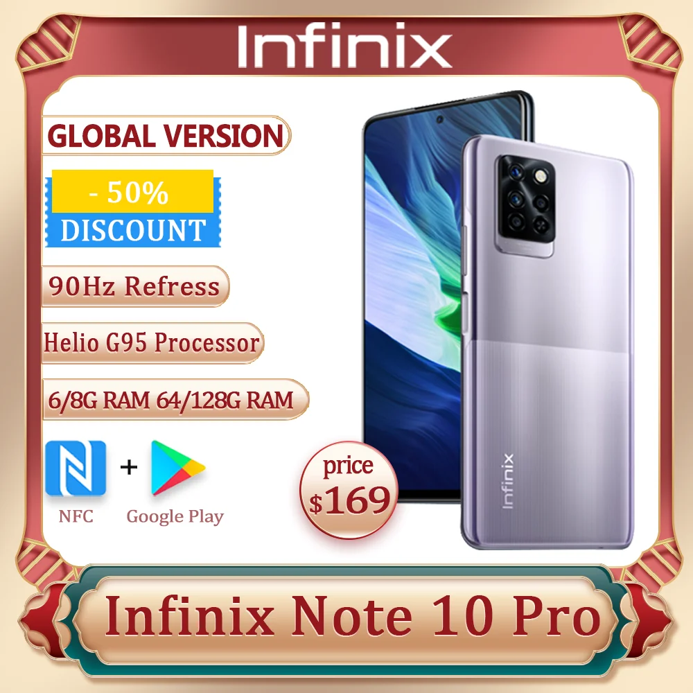 Infinix Note 10 Pro глобальная версия NFC Смартфон 6 + 64 ГБ/8 128 Helio G95 процессор 95 ''FHD Экран
