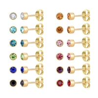 12 pairs 18k surgical stainless steel stud earringscz birthstone colourful crystal earring sets for women and girls 3mm 4mm 5mm