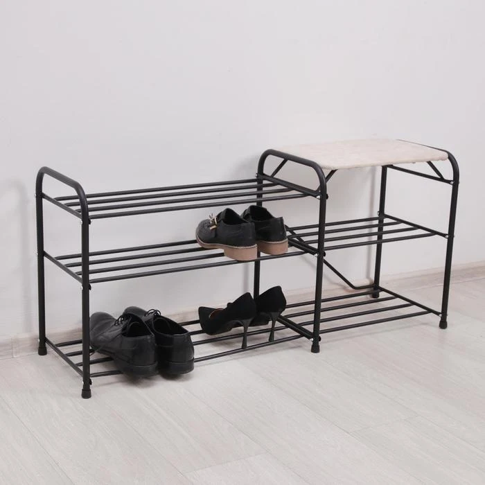 Stand for shoes with seat &quotDouble" 3 shelves suede black shoe cabinets rack Living Room Furniture Home | Мебель