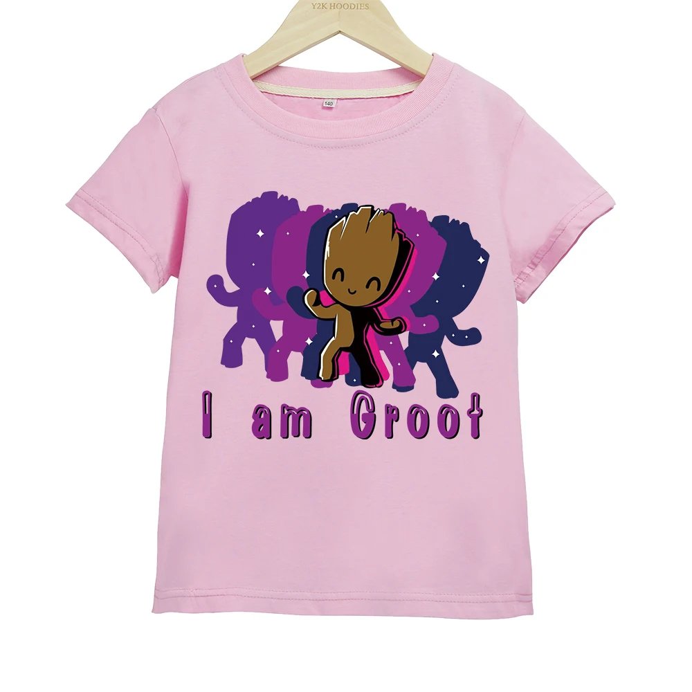 

Cartoon Groot Print Summer Sports and Leisure Short-sleeved Boys and Girls T-shirt COTTON Kids Summer Clothes