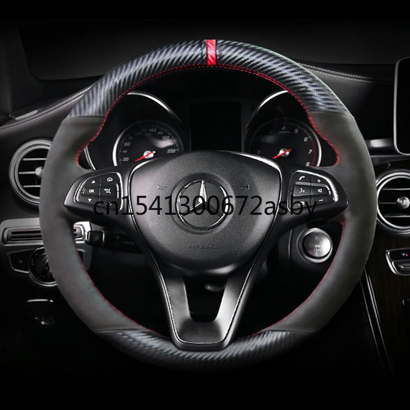 

For Mercedes-Benz GLC260 C200L New E-Class E300L GLA DIY Carbon Fiber Leather Car Steering Wheel Cover