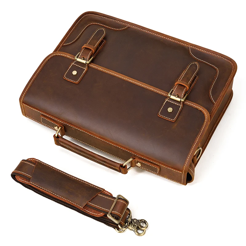 Luufan New Design Laptop Bag Genuine Leather Crazy Horse Men Briefcase Bag Business Tote Bags for Man Male Shoulder Bag