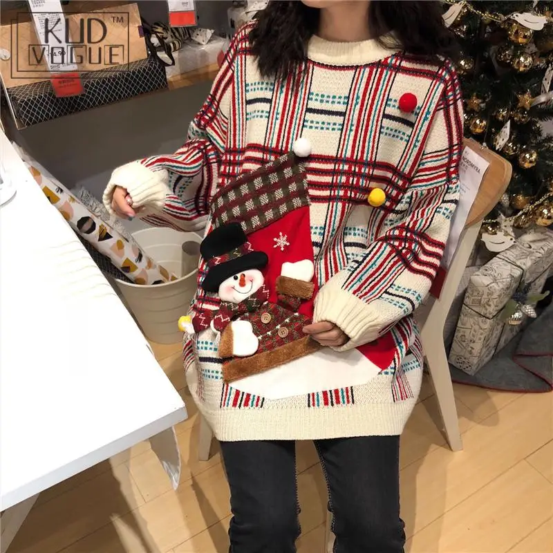 новогодний свитер женский оверсайз Корейские зимние уродливые рождественские