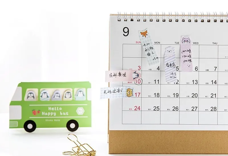 Creative Kawaii Bus Memo Pad Sticky Notes Cute Diary Decoration Planner Stickers Notepad Office School Stationary Supplies 01930