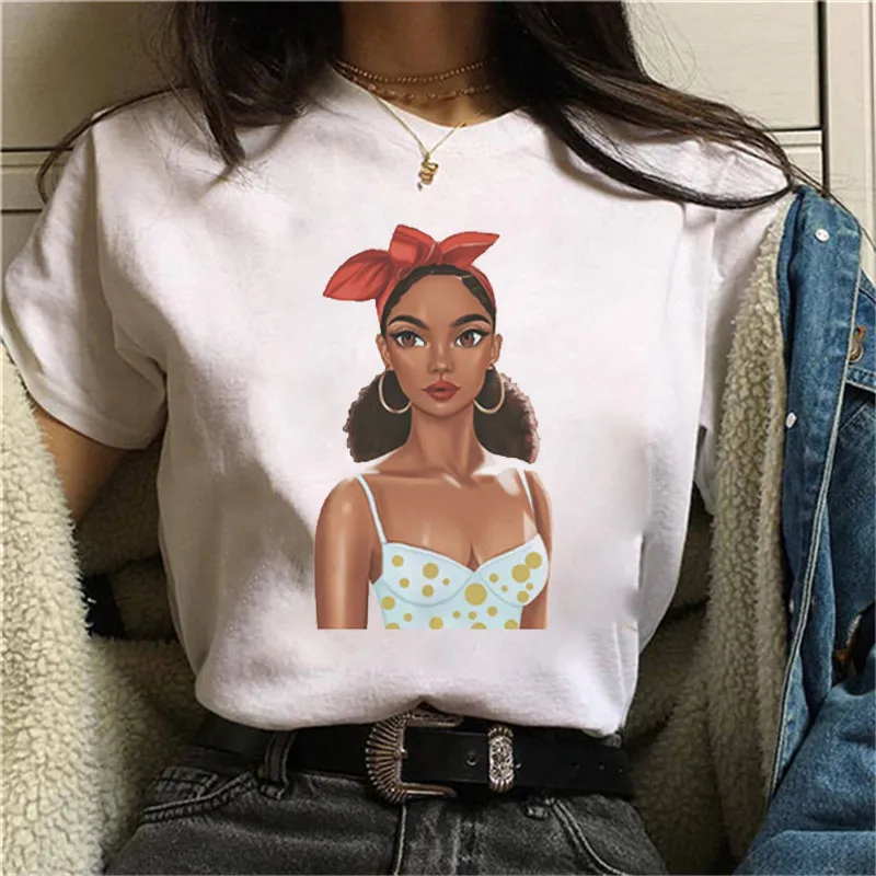 

Cool Melanin Black Girl Print Female T-shirt Harajuku Funny T-shirts for Women Summer Hip Hop Shirt Tees Femme Vogue Top
