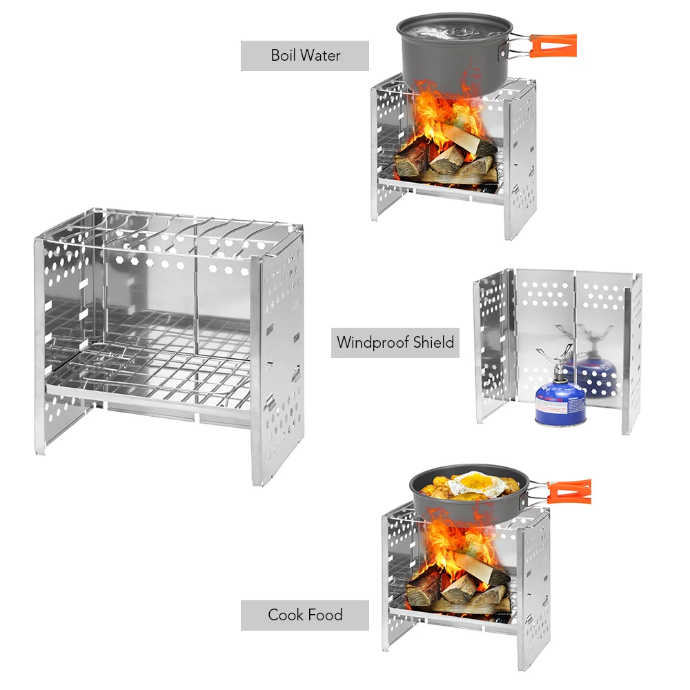 

Folding Wood Burning Stove Camping Stove BBQ Cooker Barbecue Grill BBQ Grill for Outdoor Camping Picnic Backpacking