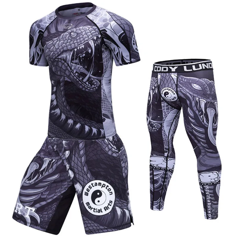 Men gym T shirts+Pants Boxing Muay Thai Shorts Rashguard MMA kickboxing Sets Fitness Sport Jerseys suits Jiu Jitsu Bjj T shirt images - 6