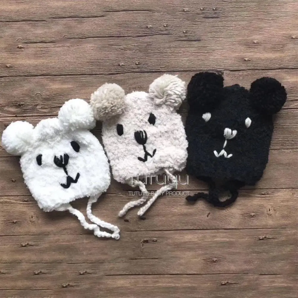 MISSKY Детские шапочки на осень и зиму шерстяные шапки с двумя плюшевыми шариками