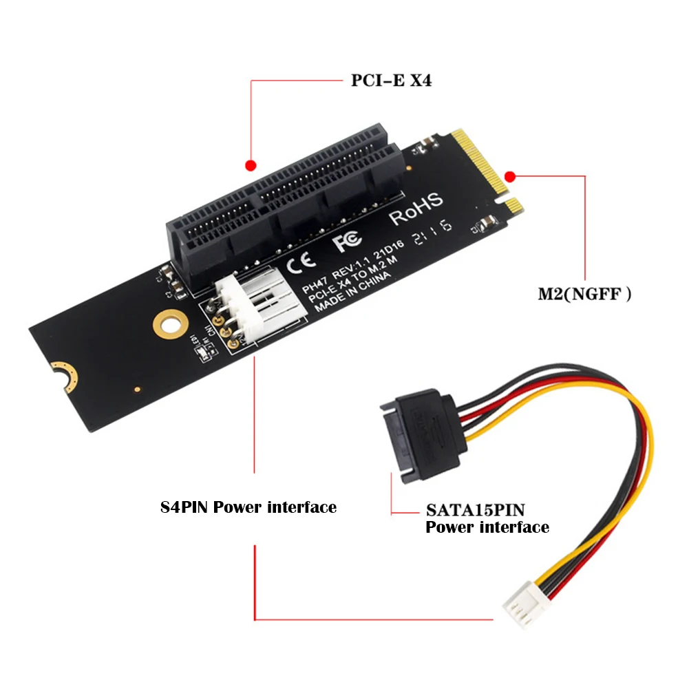 M.2 SSD NGFF to PCI-E X4 Expansion Card PCI-Express X1/X4/X8/X16 Slot Adapter Set with Cable Desktop Computer Extender Accessory |