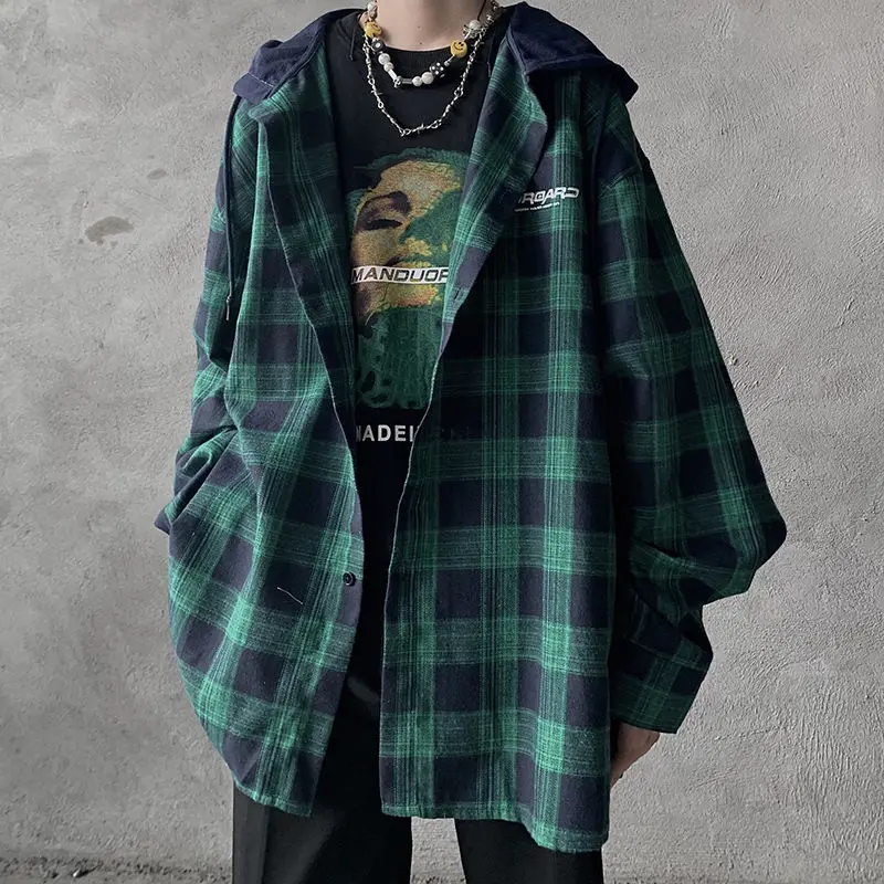 Мужская хлопковая толстовка в клетку с капюшоном и длинным рукавом | одежда