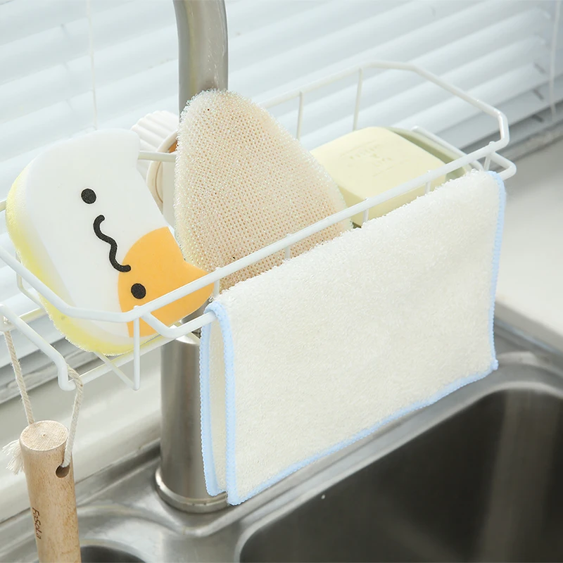 

Household faucet racks kitchen non-perforated wipes sponge drain rack sink clip-on rotatable storage rack