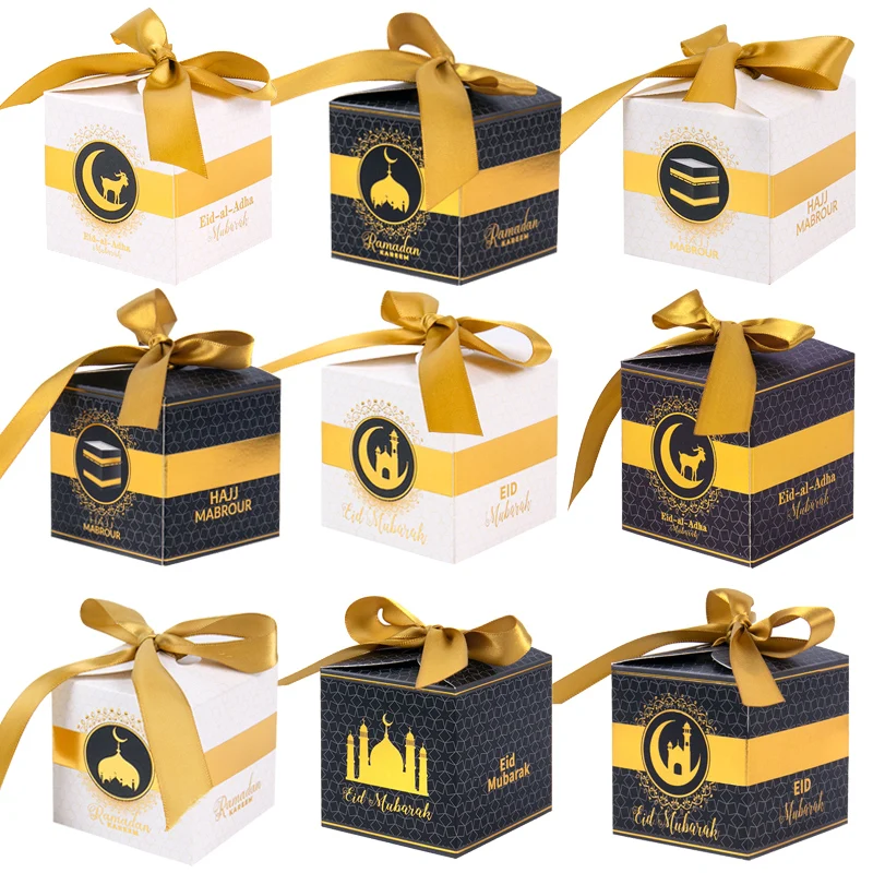 

10pcs Ramadan Kareem Decorations Eid Mubarak Candy Box Hajj mabrour Paper Gift Box Eid al-Fitr Muslim Islamic Party Favors Boxes