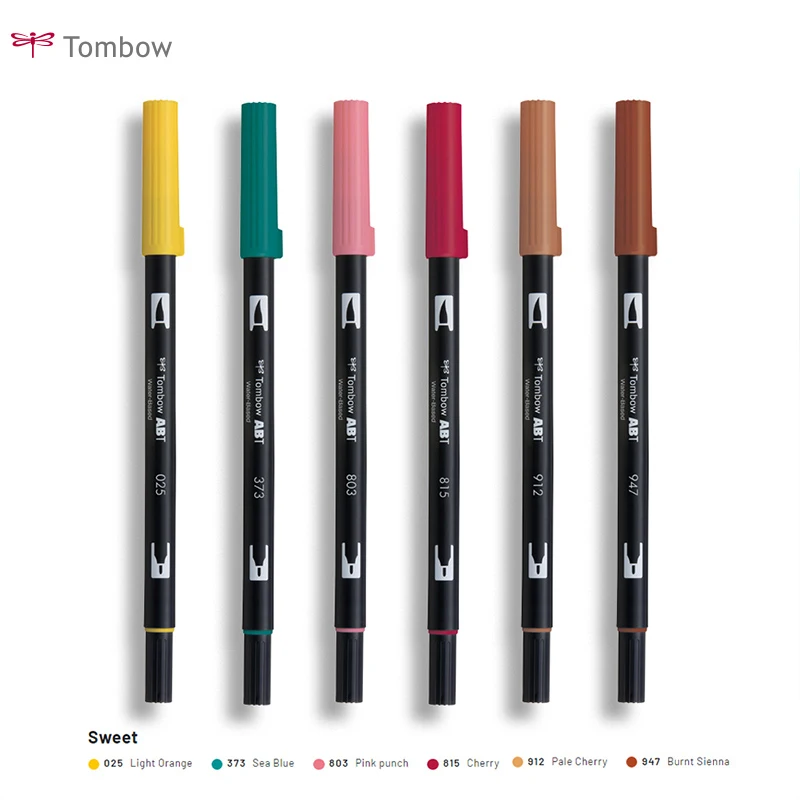 6pcs Cute Art Dual Marker Pens Colorful Ink Manga Anime Watercolor Tip TOMBOW AB-T Brush Pen Graffiti Painting Pencil
