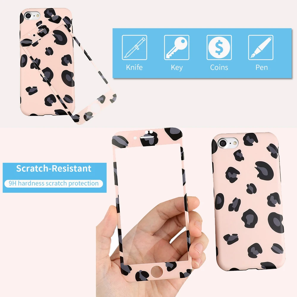 Женский милый Леопардовый Защитный чехол для экрана 360 дюйма телефона iPhone Xr X Xs Max 7