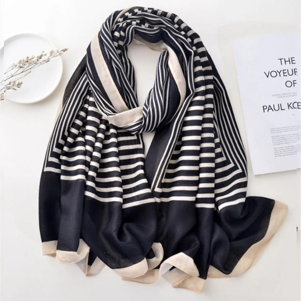 

New Cotton And Linen Scarf Women's Fashion All-Match Geometric Printing Thin Spring And Summer Travel Sunscreen Scarf