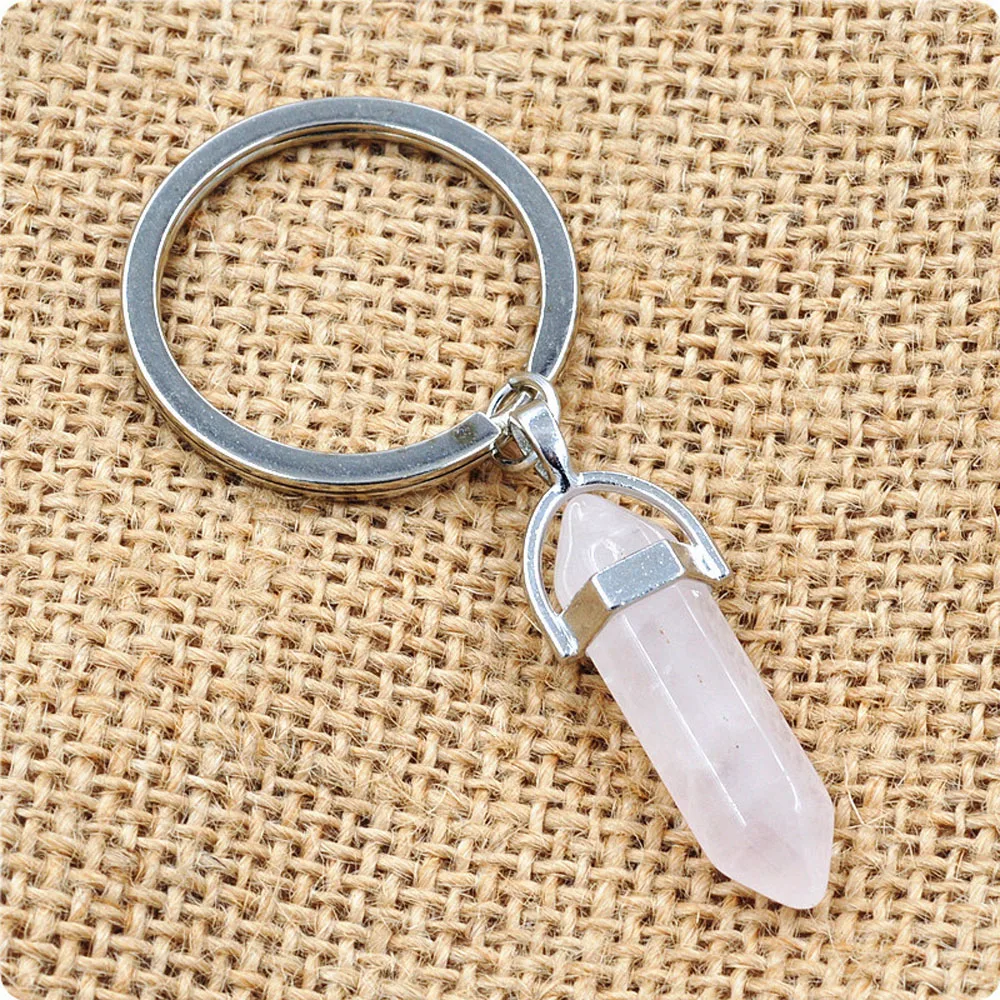 Powder crystal 1 шт. модные Натуральный камень кулон брелок натуральный Кварцевый камень, кольцо для ключей, розового цвета с украшением в виде кристаллов Ключ Цепочки, аксессуары, ювелирное изделие, подарок - Цвет: Powder crystal