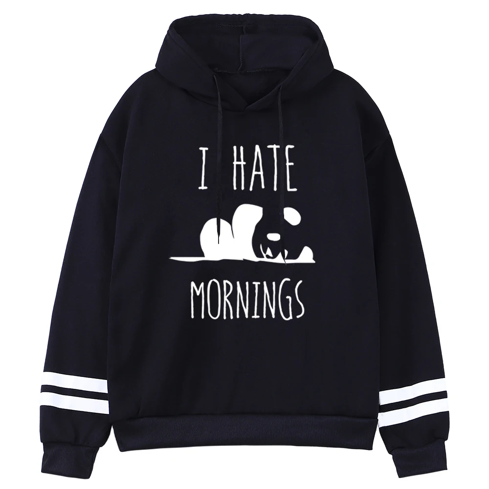 Женская толстовка с капюшоном Panda I HATE MORNINGS флисовая длинным рукавом реглан