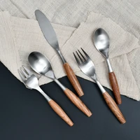super quality stainless steel western cutlery set rosewood handle dinner fork spoon knife matte flatware dinnerware tableware