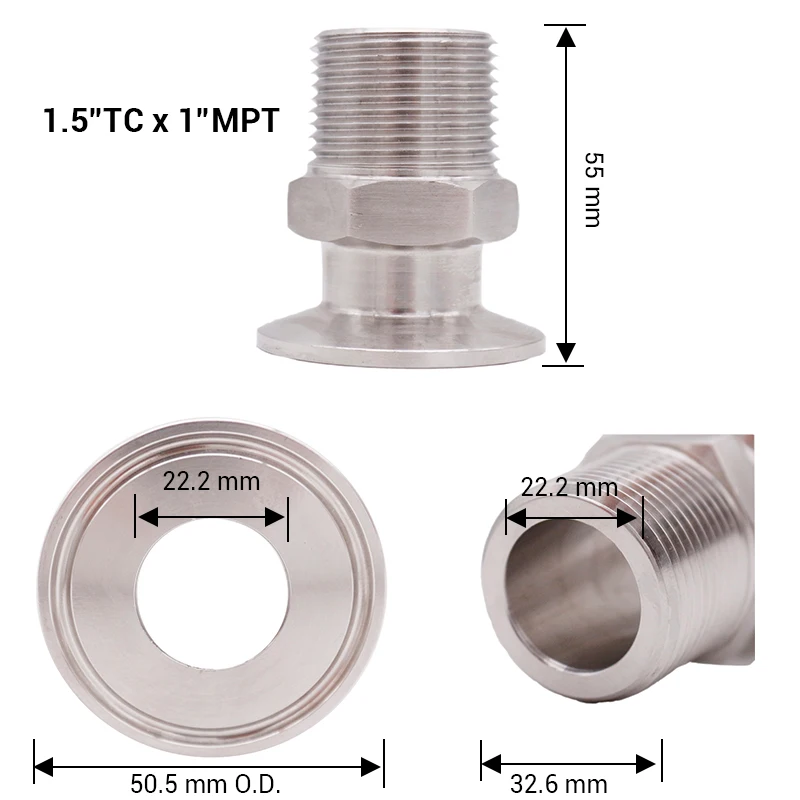 1," TC x 1" Мужской NPT, SS304, 3A стандарт, Homebrew Клевер фитинг, пивоваренное оборудование, санитарное оборудование