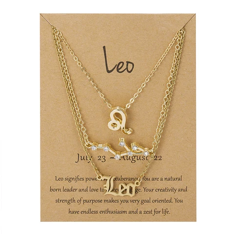 3pcs/conjunto 12 colar de signo do zodíaco para mulheres 12 Constelações Chain de pingente Chegar Jóias de aniversário com cartão de papelão