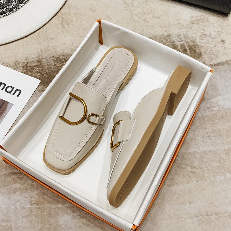 

Flat Single Shoes Women 2021 New Slippers Women's Outer Wear Summer Korean Lazy Baotou Half-drag Women's Shoes