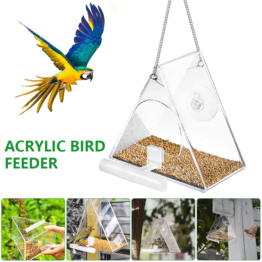 

New Clear Glass Window Viewing Bird Feeder Hotel Table Seed Peanut Hanging Suction Alimentador Adsorption House Type Bird Feeder