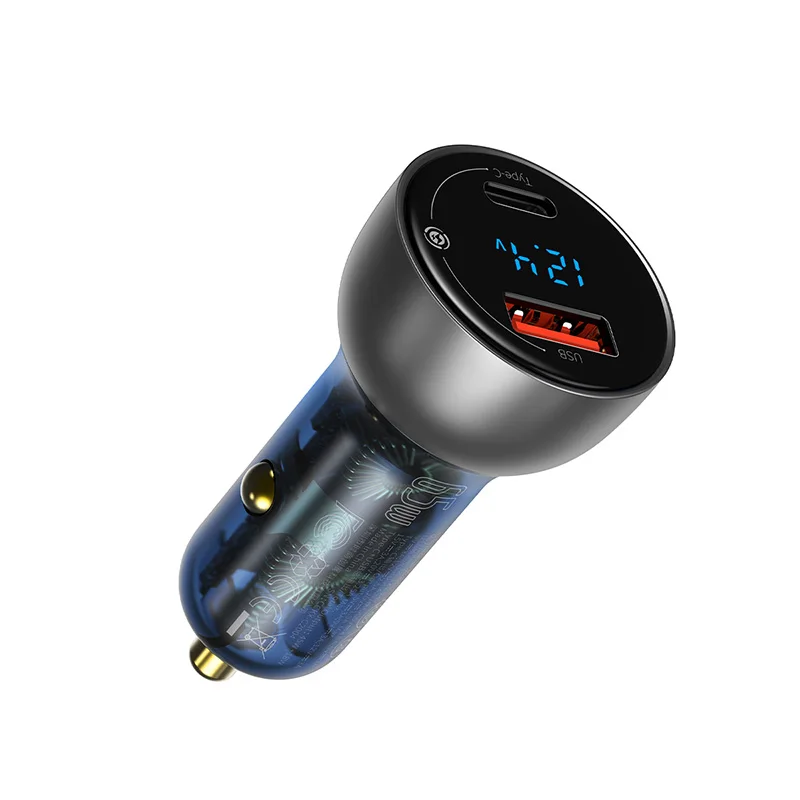 

Baseus 65W PPS Car Charger USB Type C Dual Port PD QC Fast Charging For Laptop Translucent Car Phone Charger For iPhone Samsung