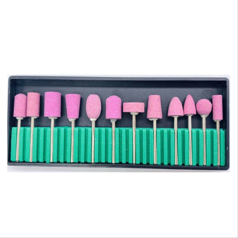 12 Pcs/Set Pink Quartz Nail Drill Bits Different Shape Gel Polish Equipment Tools Manicure Milling Cutters