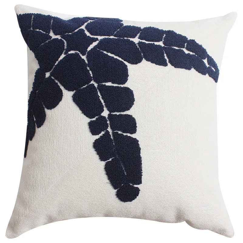 

Home Decor Emboridered Cushion Cover Navy Starfish Shell Canvas Pillow Case Cotton Suqare Embroidery Pillow Cover 45x45cm