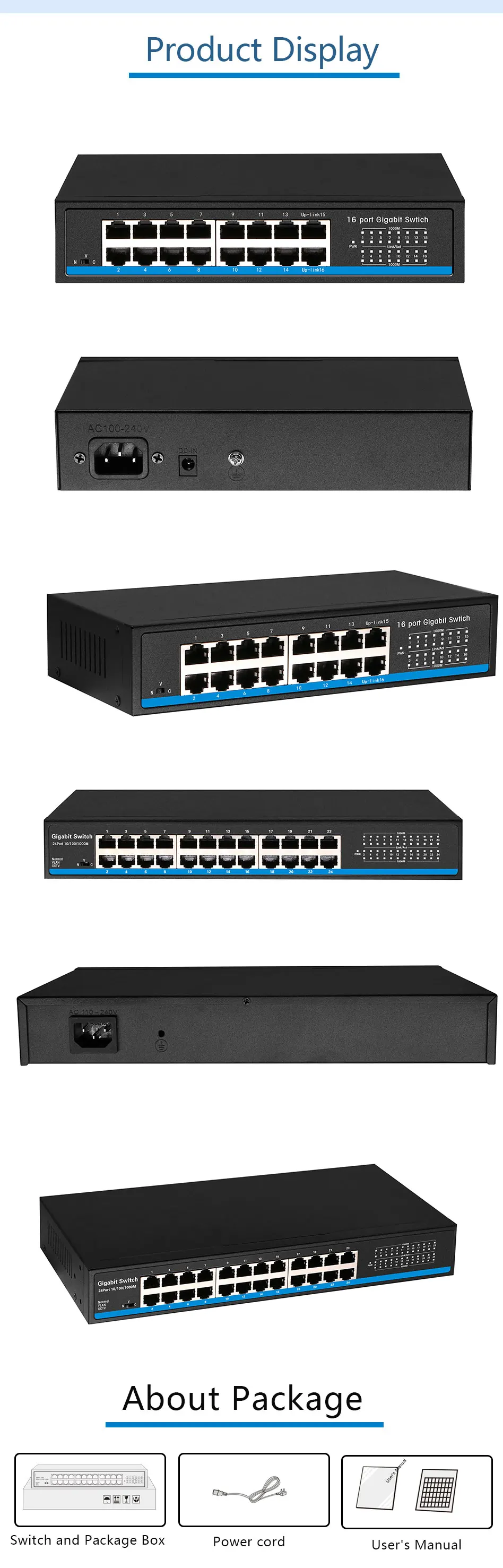16 портов RJ45 Gigabit Ethernet коммутатор lan коммутатор ethernet переключатель для ip-камеры AP беспроводной