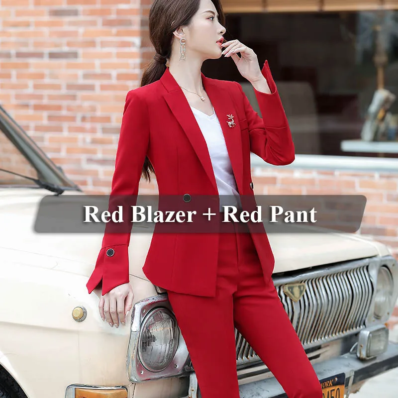 Red Pant Suits Lenshin комплект из двух предметов, деловой женский брючный костюм, модный дизайн, женские деловые костюмы, блейзер с расклешенными штанами - Цвет: Red Pant Suits