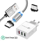 Для Samsung galaxy Note 2 A40 A50 A70 A20 A90 S8 S9 A7 A5 2017 телефон QC 3,0 быстрое зарядное устройство  Магнитный Кабель с разъемом типа C USB кабель со светодиодной подсветкой